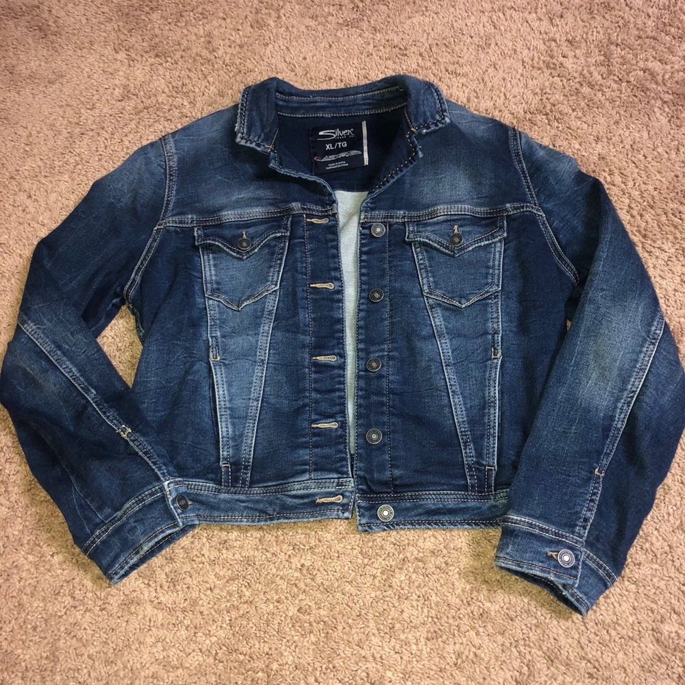 Silver dark wash jean jacket